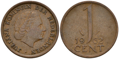 Нидерланды 1 цент 1962 Юлиана (1949-1980) KM 180 бронза    4598-225