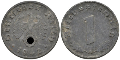 Германия 1 рейхспфенниг 1942 А KM 97, J. 369 цинк 4567-1051