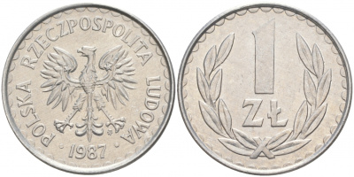 ПОЛЬША 1 ЗЛОТЫЙ 1987 MW KM 49.2 алюминий 68-437