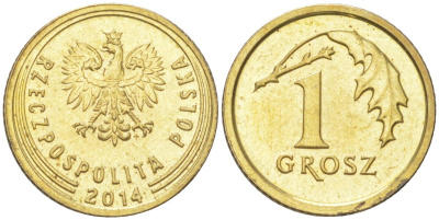 Польша 1 грош 2014 Y 923 сталь плакированная латунью UNC 4614-257