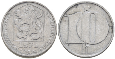 ЧЕХОСЛОВАКИЯ 10 ГЕЛЛЕРОВ 1974 СОЦИАЛИСТИЧЕСКАЯ РЕСПУБЛИКА KM 80 алюминий 177-1261