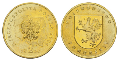 Польша 2 злотых 2004 Регионы Польши - Поморское воеводство Y 492 латунь UNC 4631-547