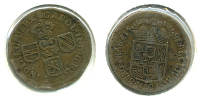 ИСПАНСКИЕ НИДЕРЛАНДЫ ФЛАНДЕРС 1 ЛИАРД 1696 KM 81.2 медь 503-322