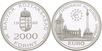 Венгрия 2000 форинтов 1998 интеграция в европейский союз KM 733 серебро PROOF 1068-4-12