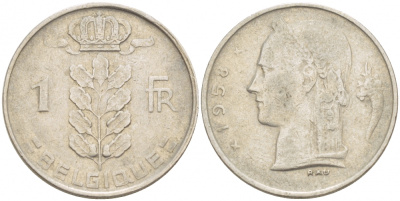 БЕЛЬГИЯ 1 ФРАНК 1958 BELGIQUE KM 142.1 медно-никель 4539-844