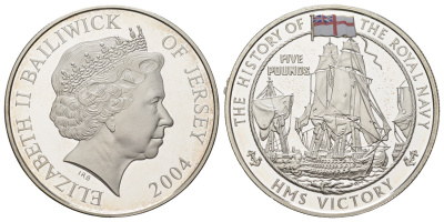 Джерси 5 фунтов 2004 История Королевского флота - HMS Victory KM 133a серебро PROOF 11-084-42