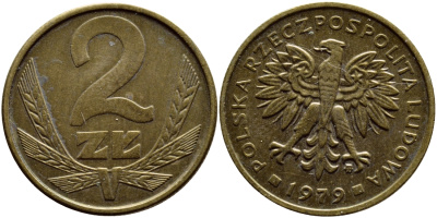 Польша 2 злотых 1979 MW KM 80.1 латунь 3458-229
