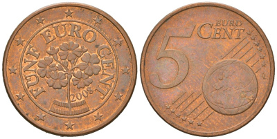 Австрия 5 евроцентов 2008 KM 3084 сталь плакированная медью 4539-142