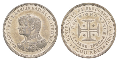 Португалия 200 реалов (рейсов) 1898 400 лет Открытию Индии KM 537 серебро aUNC 3896-321