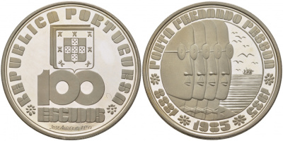 Португалия 100 эскудо 1985 50 лет со дня смерти Фернандо Пессоа, тираж 5000 экземпляров KM 628 a серебро PROOF 1077-5-23