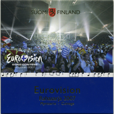 Финляндия евронабор из 8 монет + жетон 2007 конкурс Евровидение, Хельсенки 2007, официальный набор в оригинальном буклете KM MS 87 биметалл  UNC  5-6-1-06
