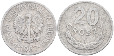 Польша 20 грошей 1967 MW KM А47 алюминий 106-435
