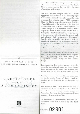Австралия 1 доллар 2001 Миллениум, оригинальная монета с цветной эмалью, Египет, позолота KM 594 серебро PROOF 00-00