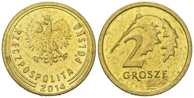 Польша 2 гроша 2014 MW Y 923 сталь плакированная латунью UNC 4618-537