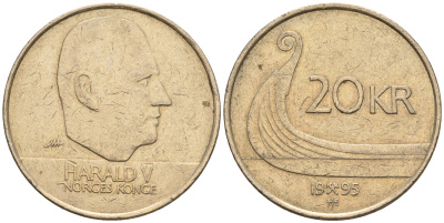Норвегия 20 крон 1995 Харальд V (1992-) KM 453 никель латунь    177-412