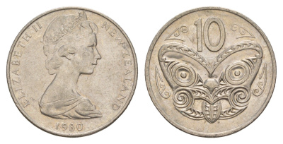 Новая Зеландия 10 центов 1980 KM 41.1 медно-никель 4179-1026