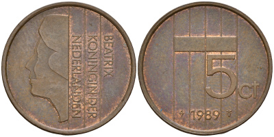 Нидерланды 5 центов 1989 Беатрикс (1980-2013) KM 202 бронза    4187-335