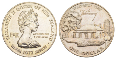 Новая Зеландия 1 доллар 1977 25 лет правления Королевы Елизаветы II и День Вайтанги KM 46 медно-никель UNC 4527-225