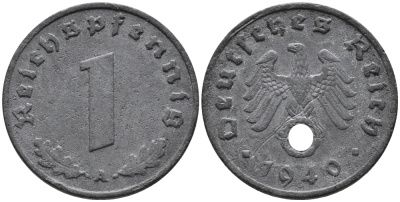 ГЕРМАНИЯ 1 РЕЙХСПФЕННИГ 1940 A KM 97, J.369 цинк 96-653
