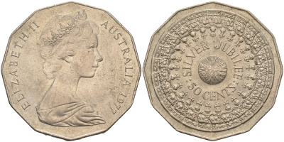 Австралия 50 центов 1977 25 лет правления Елизаветы II KM 70 медно-никель 4131-821