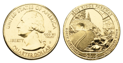США 1/4 доллара (25 центов) 2015 Квотеры «Парки США» - Автомагистраль Блу-Ридж KM 599 медь плакированная золотом UNC 11-227-12
