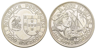Португалия 1000 эскудо 1995 500 лет со дня смерти Жоао II KM 685 серебро BU 1088-4-44
