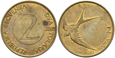 Словения 2 толара 2000 ласточка KM 5 никель латунь 4573-614