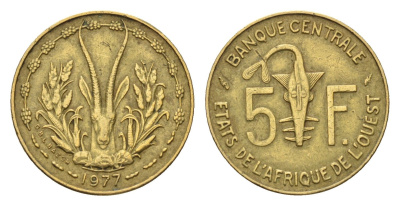 Западная Африка (BCEAO) 5 франков 1977 KM 2a медь алюминий никель 4679-614