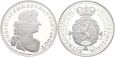 Норвегия, Дания 5 далеров 1678 копия известной редкой монеты в серебре 999  серебро  PROOF  11-266-35