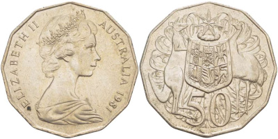 Австралия 50 центов 1981 Елизавета II (1952-2022), герб, кенгуру KM 68 медно-никель 4184-1032