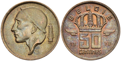 БЕЛЬГИЯ 50 САНТИМОВ 1978 BELGIE KM 149.1 бронза 4528-957
