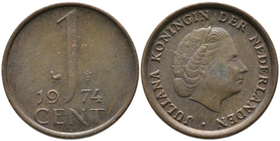 НИДЕРЛАНДЫ 1 ЦЕНТ 1974 ЮЛИАНА KM 180 бронза 96-1237