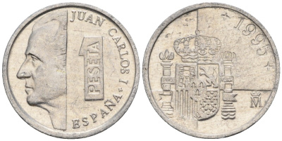 Испания 1 песета 1995 M, Хуан Карлос I (1975-2014) KM 832 алюминий 4602-1157