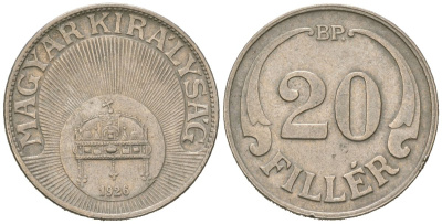 Венгрия 20 филлеров 1926 BP KM 508 медно-никель 4615-457