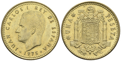 Испания 1 песета 1975 (80) Хуан Карлос I (1975-2014) KM 806 алюминиевая бронза 85-721