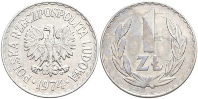 ПОЛЬША 1 ЗЛОТЫЙ 1974 MW KM 49.1 алюминий 68-422