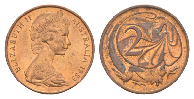 Австралия 2 цента 1983 Елизавета II (1952-2022), плащеносная ящерица KM 63 бронза UNC 4580-1229