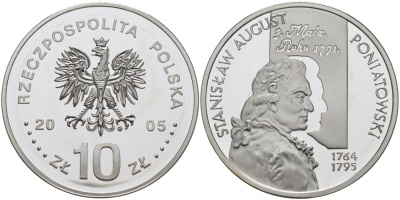 Польша 10 злотых 2005 MW, Станислав Август Понятовский (1764-1795) KM 552 серебро PROOF 1074-8-54