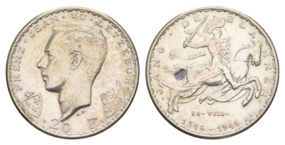 Люксембург 20 франков 1946 600 лет со дня смерти Иоганна Люксембургского KM 47 серебро 413-2741