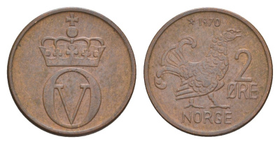 Норвегия 2 эре 1970 Улаф V (1957-1991) KM 410 бронза UNC 4635-346
