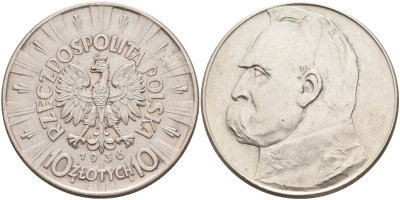 Польша 10 злотых 1936 w, Юзеф Пилсудский KM 29, Parchimowicz 124c серебро 443-741