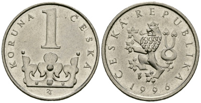 Чехия 1 крона 1996 KM 7 сталь плакированная никелем 4167-123