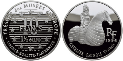 Франция 10 франков = 1 1/2 евро 1996 серия сокровища музеев Европы, китайский всадник KM 1158 серебро PROOF 1076-9-62