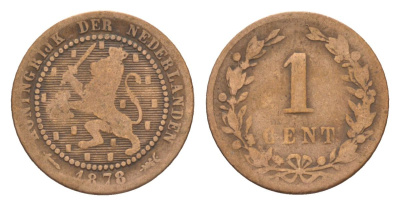 Нидерланды 1 цент 1878 Виллем III (1849-1890) KM 107 бронза 53-259
