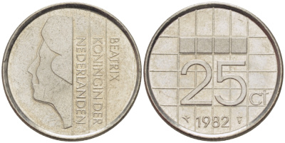 Нидерланды 25 центов 1982 Беатрикс (1980-2013) KM 204 никель 66-1167