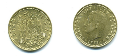 Испания 1 песета 1975 (76) Хуан Карлос I (1975-2001) KM 806 алюминиевая бронза 54-464