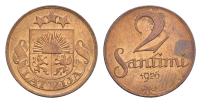 Латвия 2 сантима 1926 KM 2 бронза 4658-1145