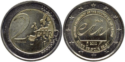 Бельгия 2 евро 2010 Председательство в Совете Европы KM 289 биметалл UNC 4112-315