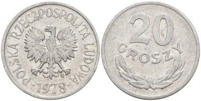ПОЛЬША 20 ГРОШЕЙ 1978 MW KM A47 алюминий VF-XF 188-757