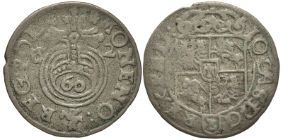 Польша 3 полкера (3 полторака - 1 крейцер) 1662 (16)62, Ян Казимир Понятовский (1649-1668), вес 1,03 гр. KM 105 серебро 1516-1231